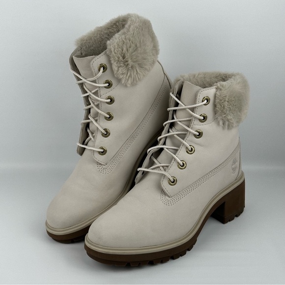 Timberland Kinsley 6” Waterproof Boot Faux Fur Lug White Nubuck Womens 9.5 - Picture 2 of 12